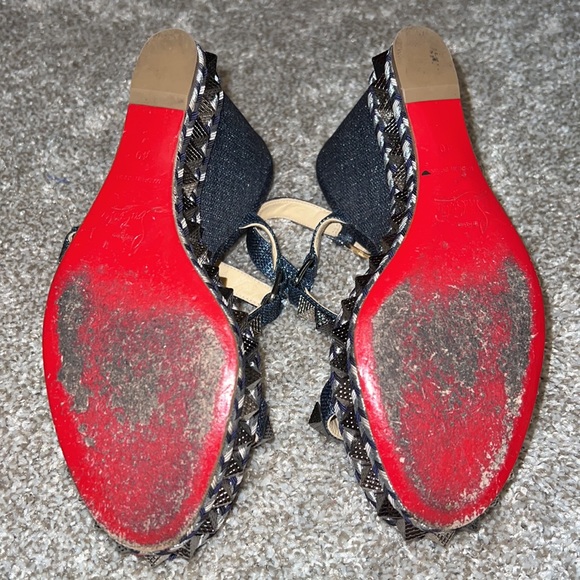 Chrisitan Louboutin Lame Lux Pyraclou 110 Wedge DENIM - Picture 4 of 6